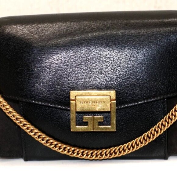 GIVENCHY Goatskin Suede Small GV3 Shoulder Bag Black - Picture 10 of 16